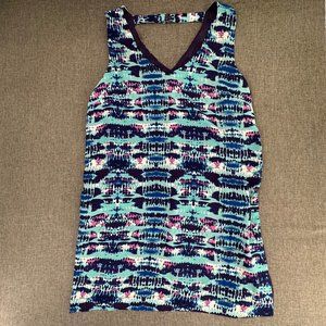 Olive + Oak Shift Dress Medium  Sleeveless‎ V-Neck Lined  Green Blue Black